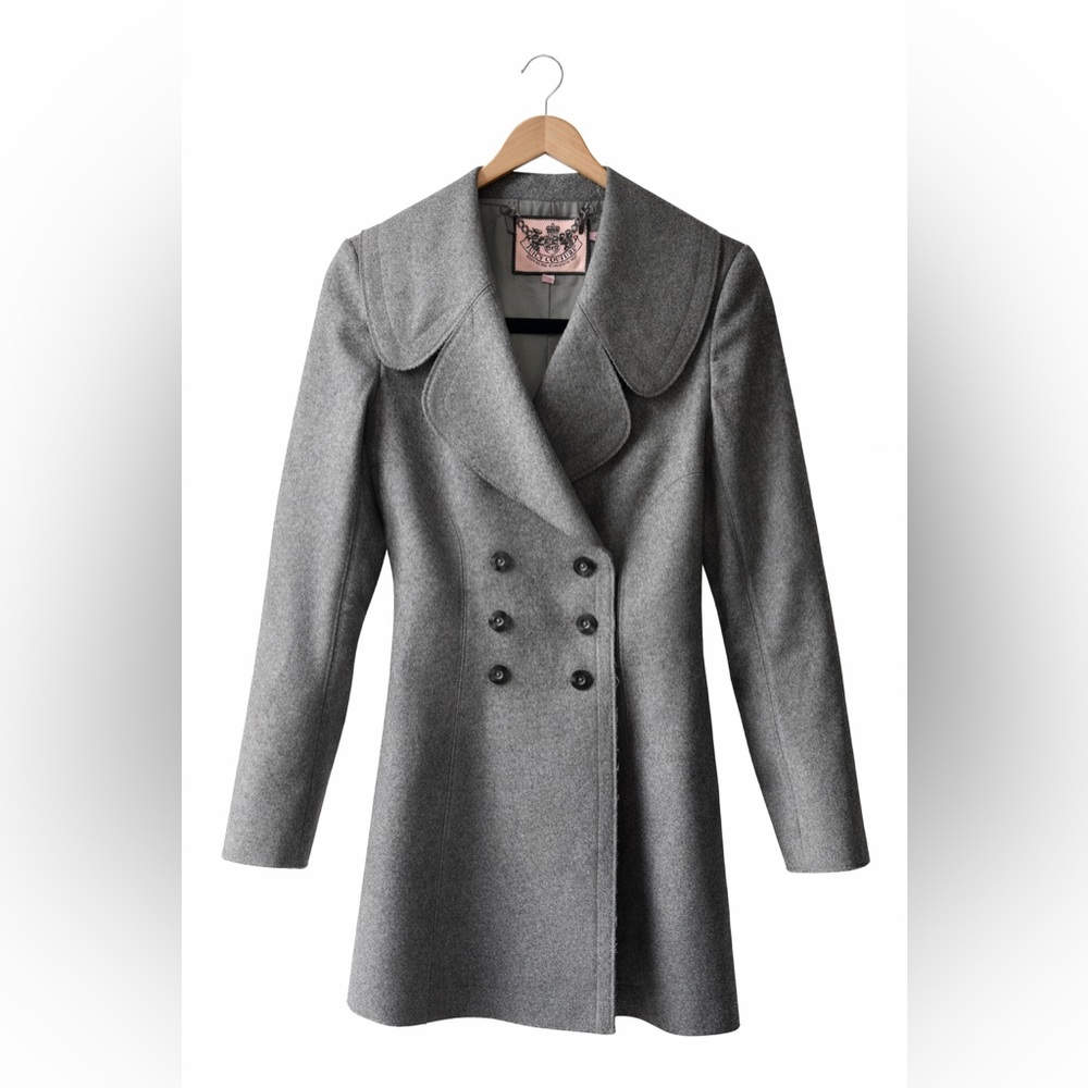 Juicy Couture Gray Wool Cashmere Coat Double Breasted Peacoat Small Chic Y2K